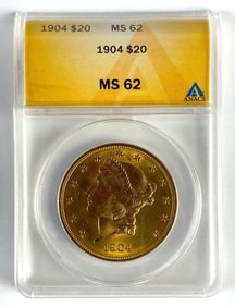 ANACS Graded 1904 US $20 Liberty Head Gold Coin MS62