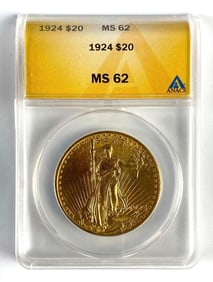 ANACS Graded 1924 US $20 Liberty Head Gold Coin MS62