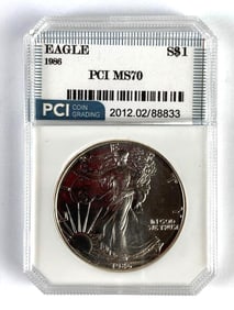 PCI Graded 1986 US $1 Silver Eagle MS70