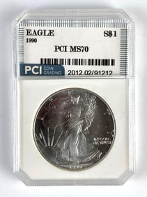 PCI Graded 1990 US $1 Silver Eagle MS70