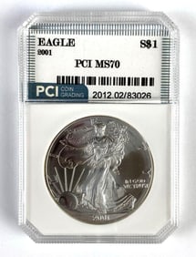 PCI Graded 2001 US $1 Silver Eagle MS70