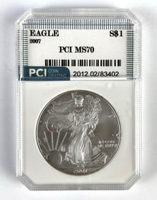 PCI Graded 2007 US $1 Silver Eagle MS70
