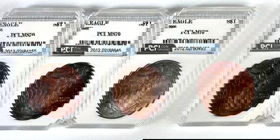 Group of 3 PCI Graded US $1 Silver Eagles MS70