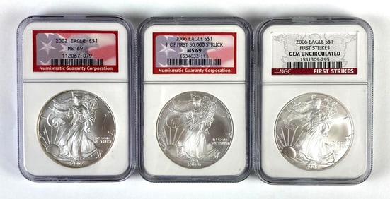 Group of 3 NGC Graded 2000s US $1 Silver Eagles