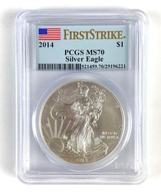 PCGS Graded 2014 US $1 Silver Eagle Dollar MS70