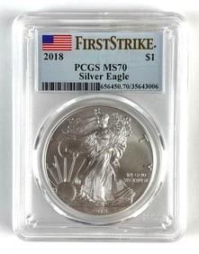 PCGS Graded 2018 US $1 Silver Eagle Dollar MS70