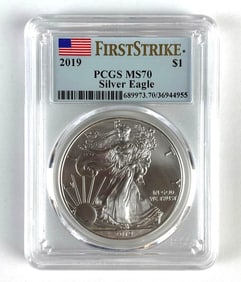 PCGS Graded 2019 US $1 Silver Eagle Dollar MS70