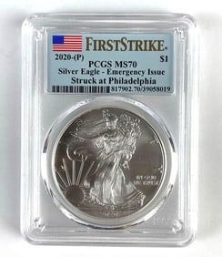 PCGS Graded 2020-P US $1 Silver Eagle Dollar MS70