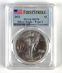 PCGS Graded 2021 US $1 Silver Eagle Dollar MS70