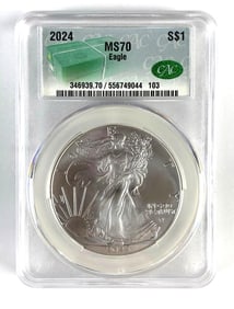 CAC Graded 2024 US $1 Silver Eagle Dollar MS70