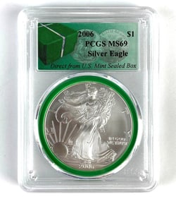 PCGS Graded 2006 US $1 Silver Eagle Dollar MS69