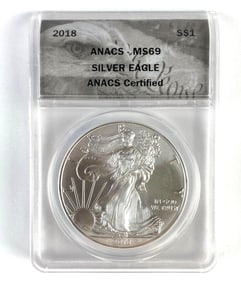 ANACS Graded 2018 US $1 Silver Eagle Dollar MS69