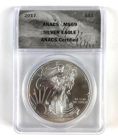ANACS Graded 2017 US $1 Silver Eagle Dollar MS69