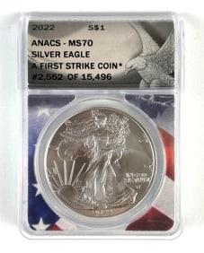 ANACS Graded 2022 US $1 Silver Eagle Dollar MS70