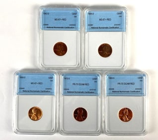 Group of 5 NNC Graded US Lincoln Head Cents
