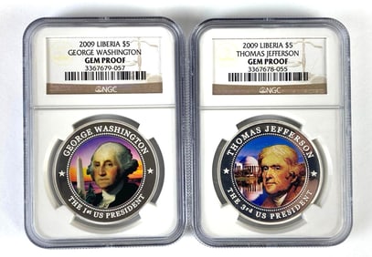 Group of 2 NGC Graded 2009 Liberia $5 US President Commemorative Coins
