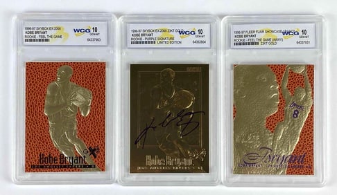 Group of 3 WCG Graded Kobe Bryant 23K Gold-Plated Basketball Cards