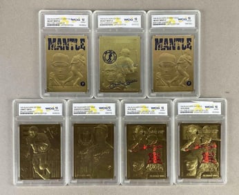 Group of 7 WCG Graded Bleachers 23K Gold-Plated Baseball and Football Cards