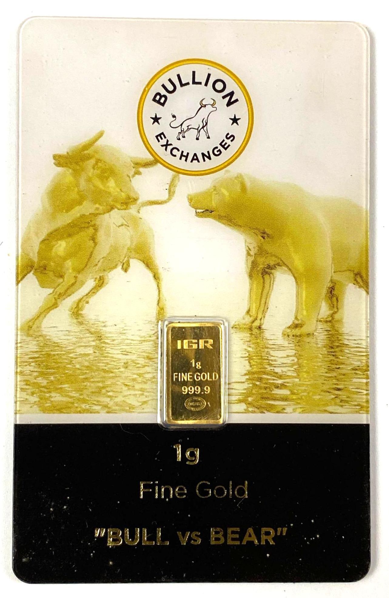 Bullion Exchange Bill vs Bear 1 Gram .9999 Fine Gold Ingot/ Bar: Bullion Exchange Bill vs Bear 1 Gram .9999 Fine Gold Ingot/ Bar
