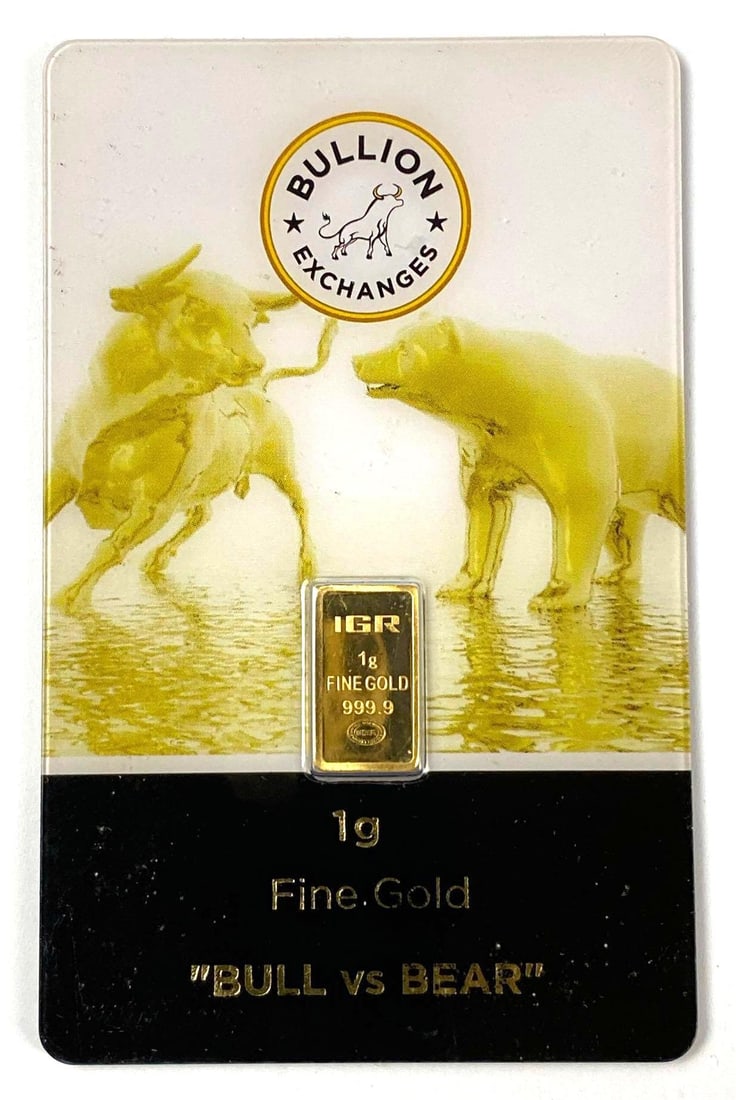 Bullion Exchange Bill vs Bear 1 Gram .9999 Fine Gold Ingot/ Bar: Bullion Exchange Bill vs Bear 1 Gram .9999 Fine Gold Ingot/ Bar