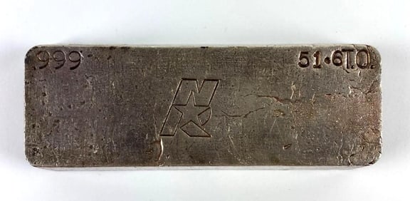 RARE Vintage Hand Poured NR 51.6 oz .999 Silver Ingot/ Bar