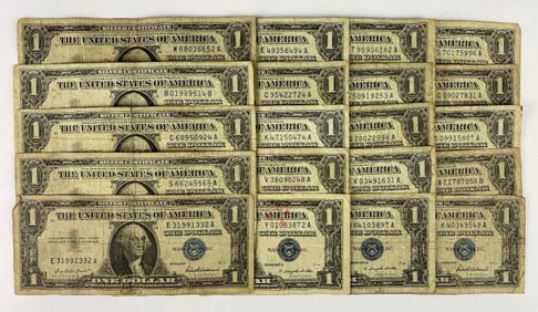 Group of 20 1957 Blue Seal $1Silver Certificates