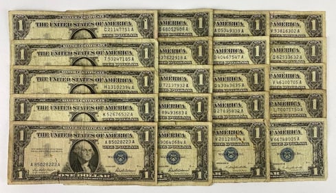 Group of 20 1957 Blue Seal $1 Silver Certificates