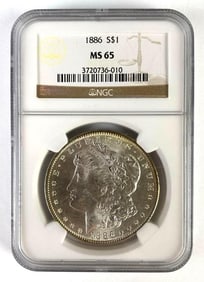 NGC Graded 1886 US $1 Morgan Silver Dollar MS65
