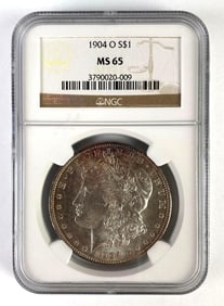 NGC Graded 1904-O US $1 Morgan Silver Dollar MS65