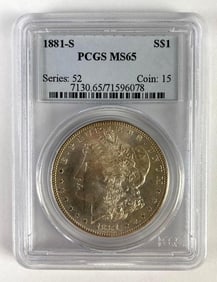 PCGS Graded 1881-S US $1 Morgan Silver Dollar MS65