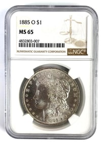 NGC Graded 1885-O US $1 Morgan Silver Dollar MS65