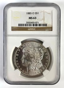 NGC Graded 1885-O US $1 Morgan Silver Dollar MS63