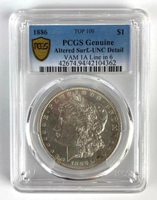 PCGS Genuine Graded 1886 US $1 Morgan Silver Dollar
