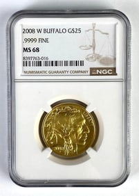NGC Graded 2008-W US $25 Buffalo 1/2oz .999 Fine Gold Coin MS68