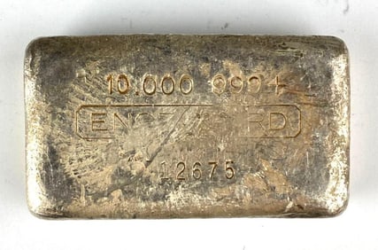 RARE EARLY HAND POURED Engelhard 10 oz. .999 Silver Ingot/ Bar