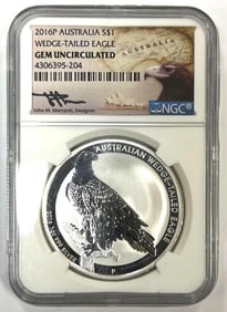 2016 P Australia Wedge Tailed Eagle NGC Gem Uncirculated .999  Fine 1 oz Silver Round