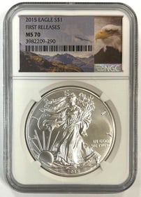 2015 US Mint Silver American Eagle NGC MS70 First Release 1 oz .999 Fine Silver Round