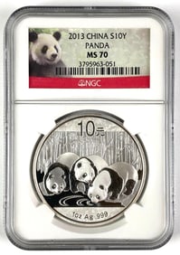 NGC Graded 2013 China 10 Yuan Panda 1 oz .999 Silver MS70