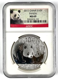 NGC Graded 2011 China 10 Yuan Panda 1 oz .999 Silver MS69