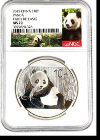 NGC Graded 2015 China 10 Yuan Panda 1 oz .999 Silver MS70