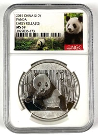 NGC Graded 2015 China 10 Yuan Panda 1 oz .999 Silver MS69