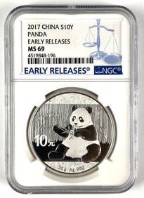 NGC Graded 2017 China 10 Yuan Panda 1 oz .999 Silver MS69