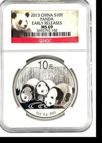 NGC Graded 2013 China 10 Yuan Panda 1 oz .999 Silver MS69