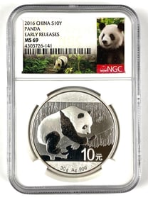 PCGS Graded 2016 China 10 Yuan Panda 1 oz .999 Silver MS69