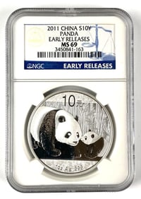 PCGS Graded 2011 China 10 Yuan Panda 1 oz .999 Silver MS69