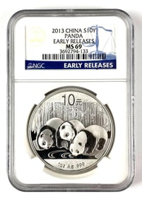 PCGS Graded 2013 China 10 Yuan Panda 1 oz .999 Silver MS69