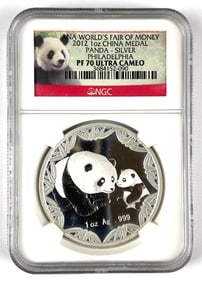 NGC Graded 2012 China Panda Medal 1 oz .999 Silver PF70