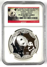 NGC Graded 2012 China Panda Medal 1 oz .999 Silver PF69