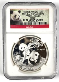 NGC Graded 2013 China Panda Medal 1 oz .999 Silver PF70