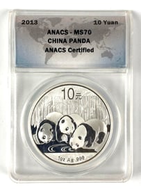ANACS Graded 2013 China 10 Yuan Panda 1 oz .999 Silver MS70